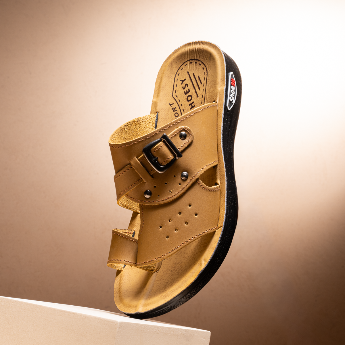 Men’s 4 Buckle Leather Slippers