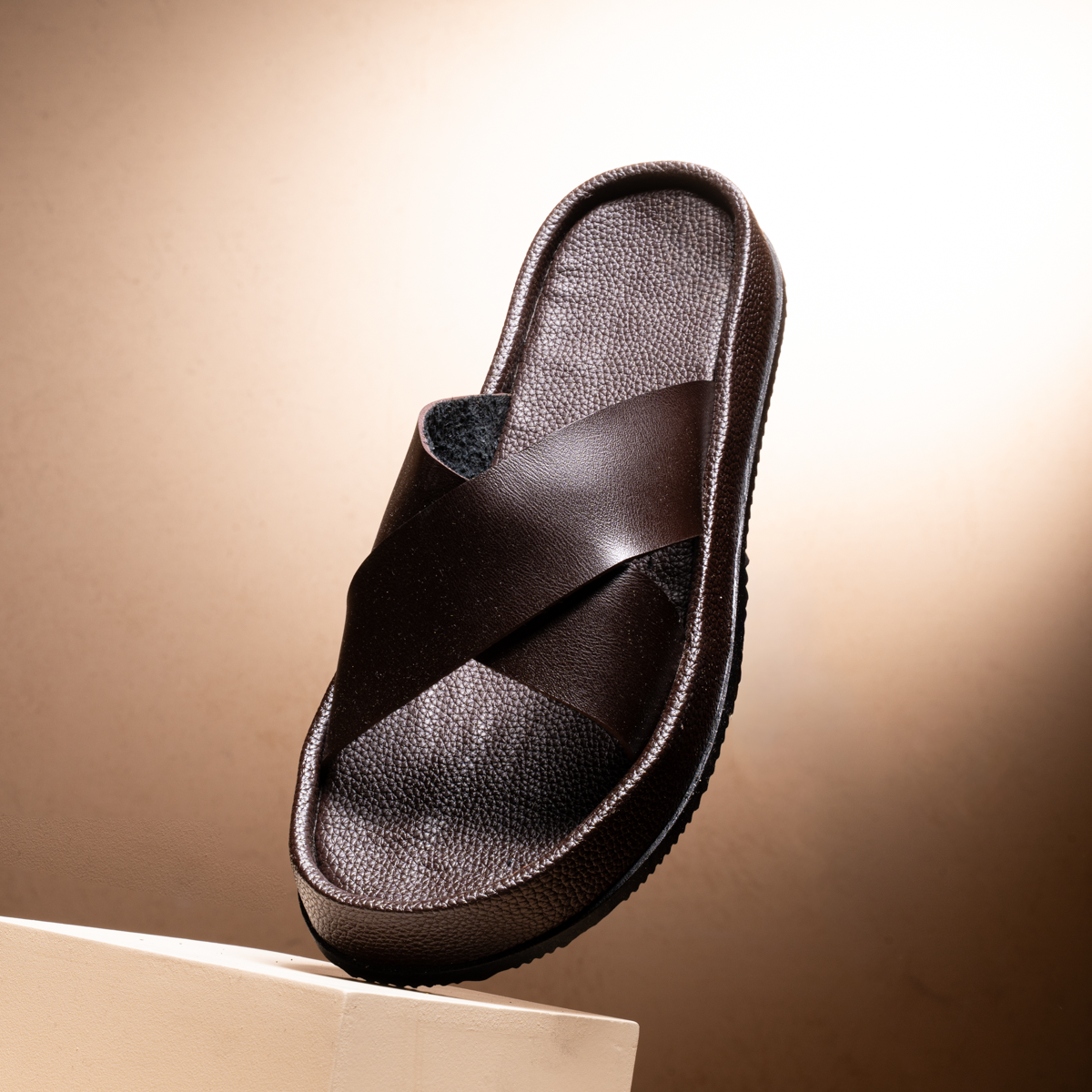 X Leather Slides