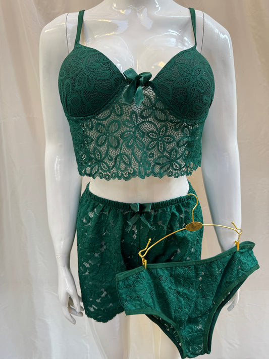 3-Piece Soft Lounge Set – Bralette, Shorts & Panty