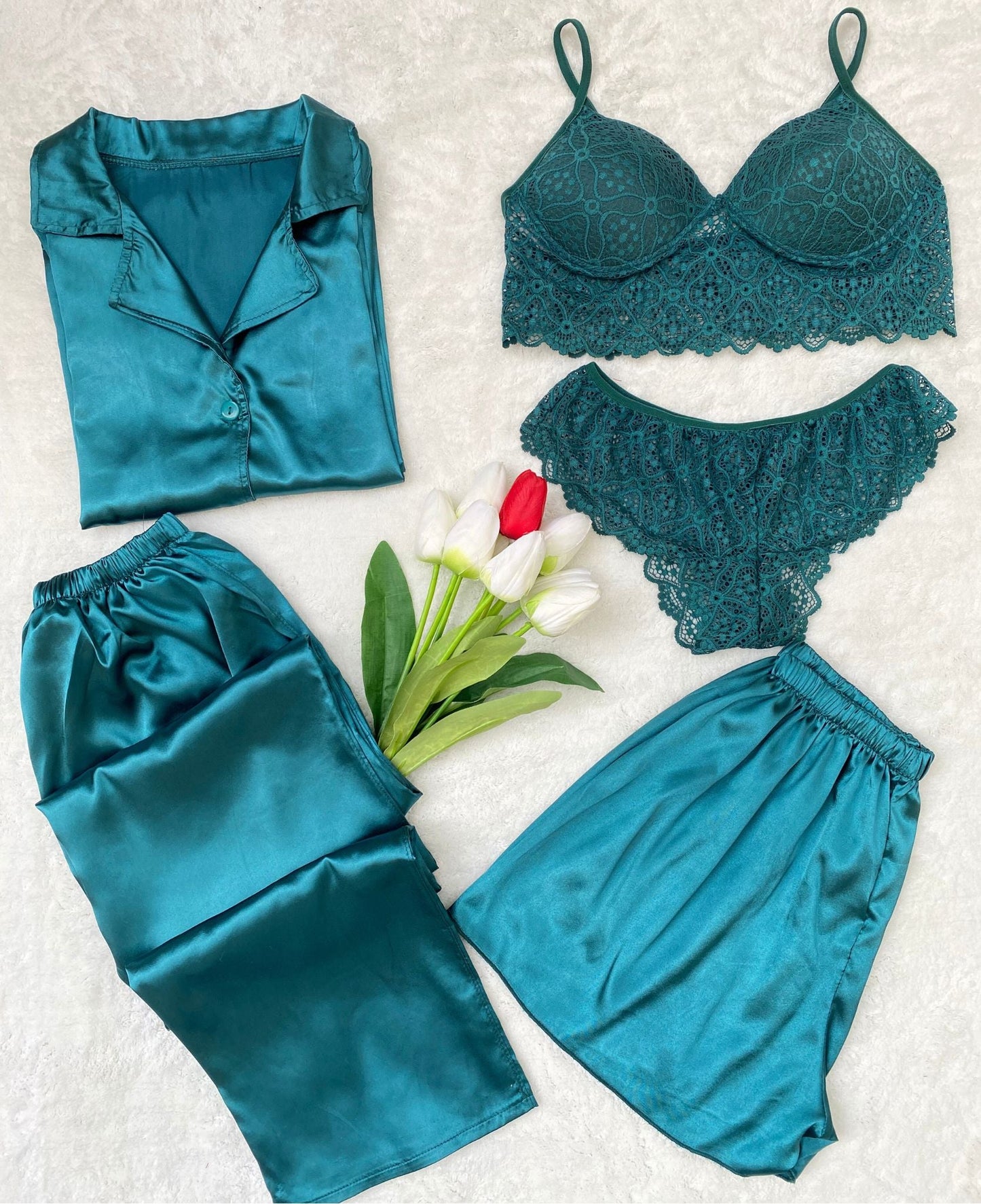 5-Piece Satin Pajama Set – Ultimate Comfort & Chic Style