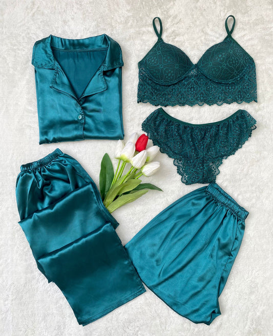 5-Piece Satin Pajama Set
