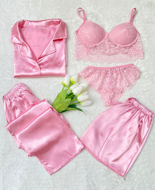 5-Piece Satin Pajama Set – Ultimate Comfort & Chic Style