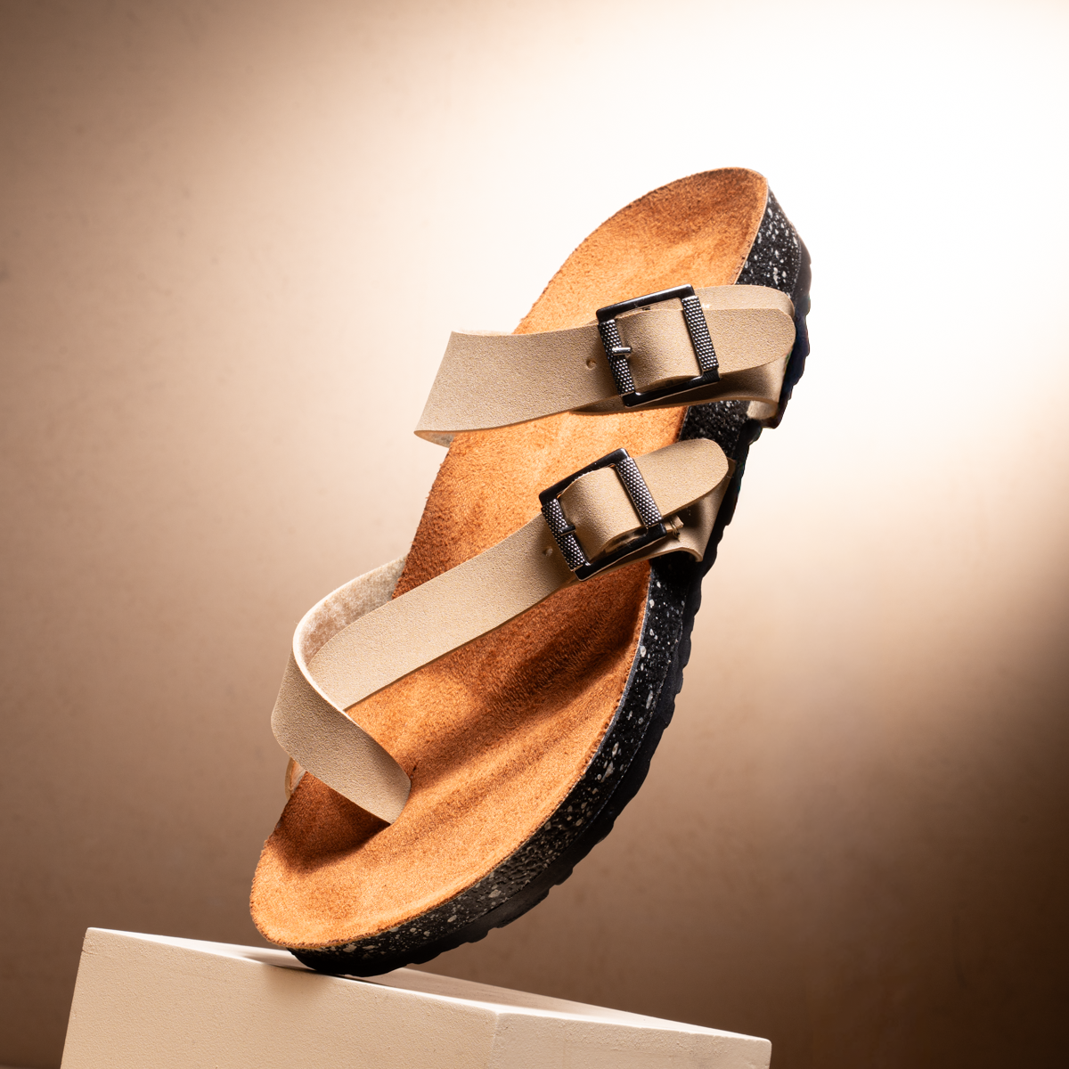 Metal Buckle Suede Slides