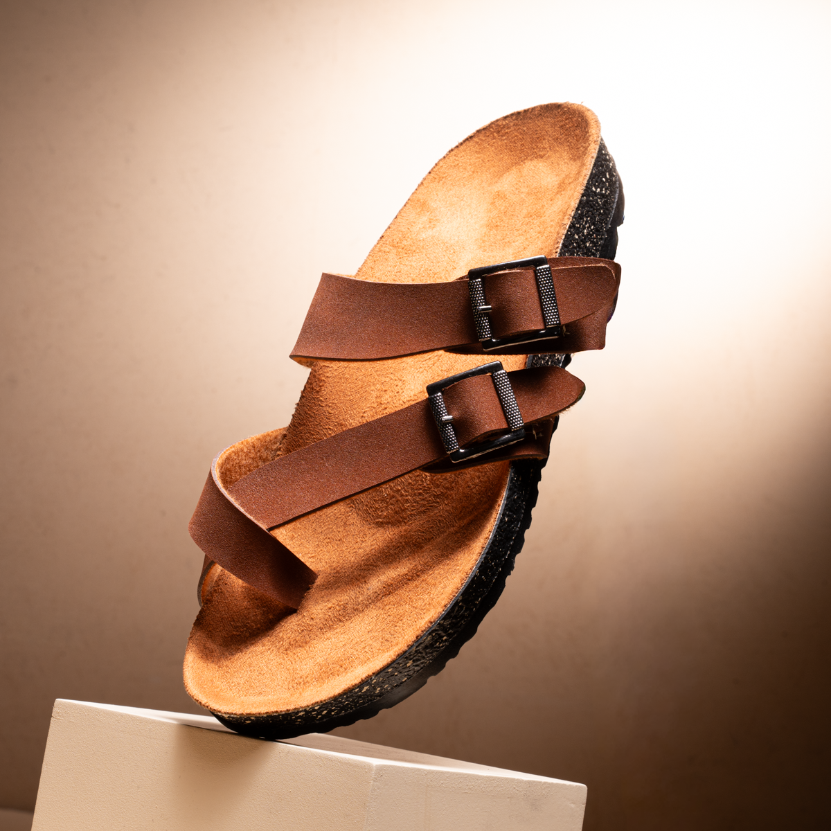 Metal Buckle Suede Slides