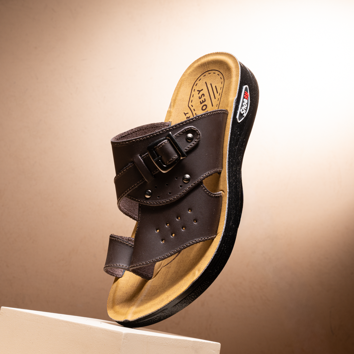 Men’s 4 Buckle Leather Slippers