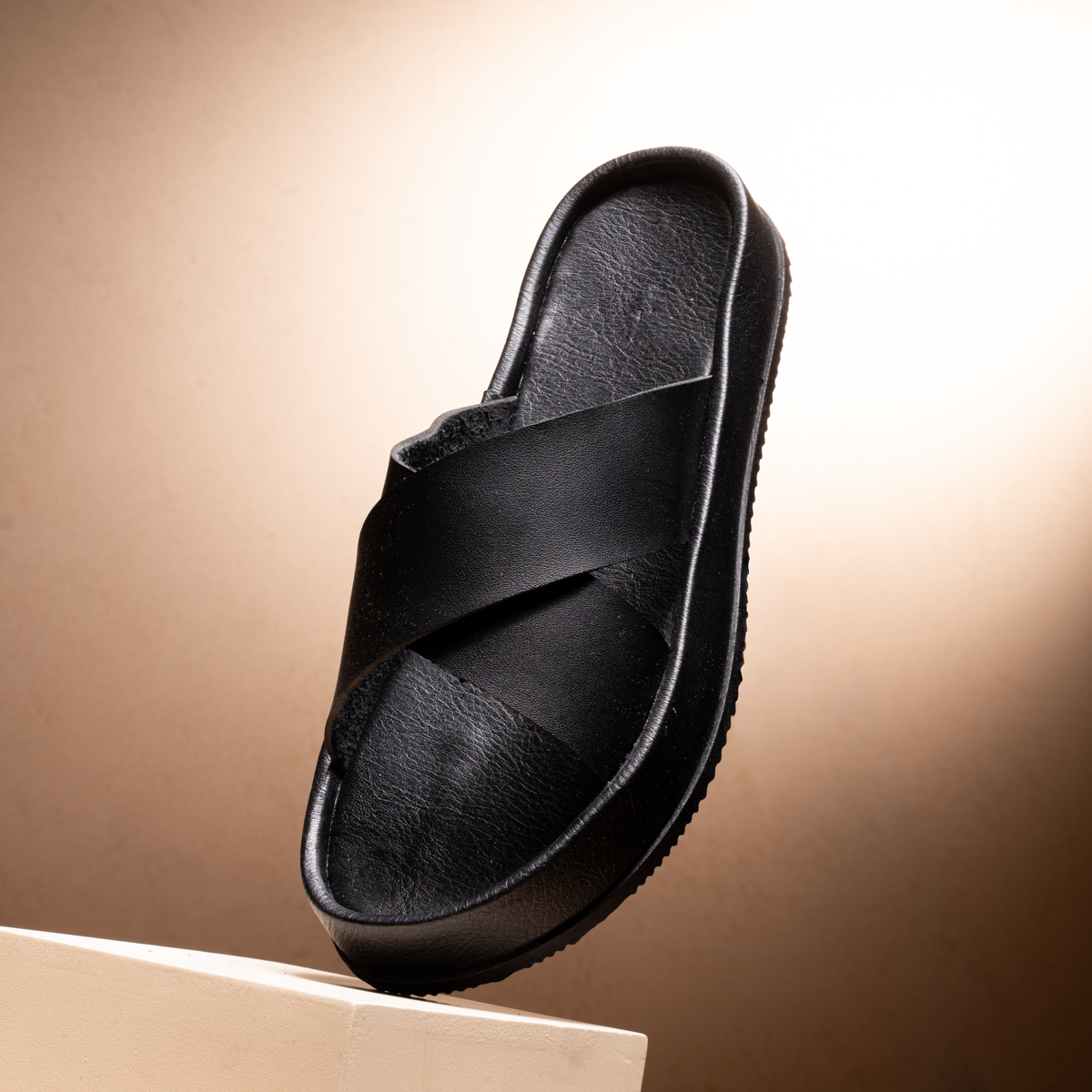 X Leather Slides