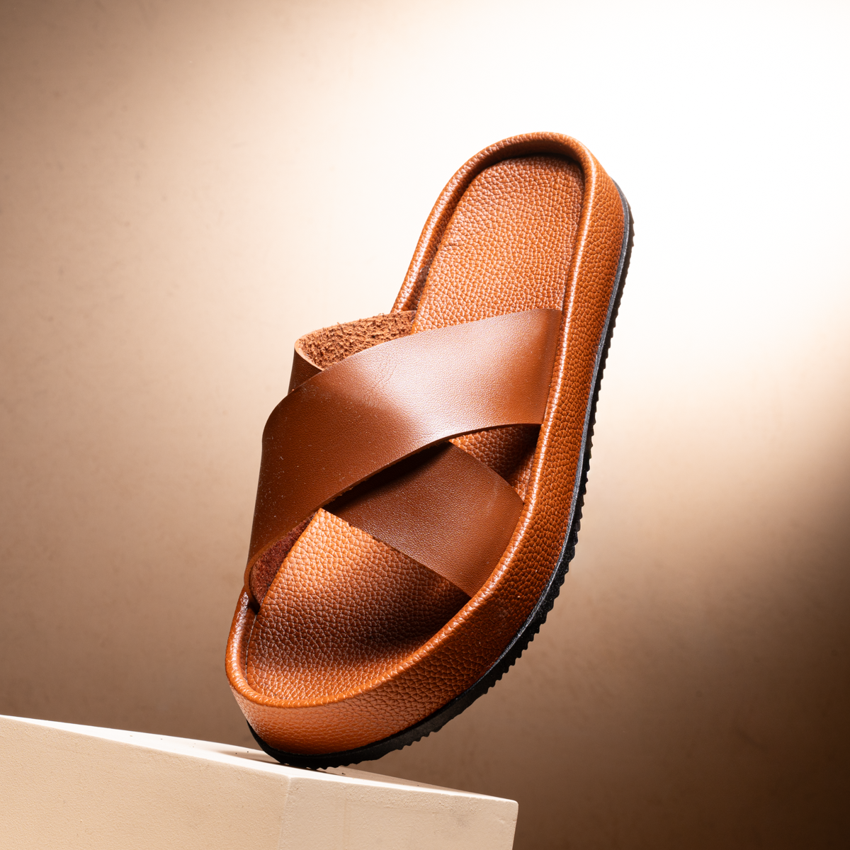 X Leather Slides