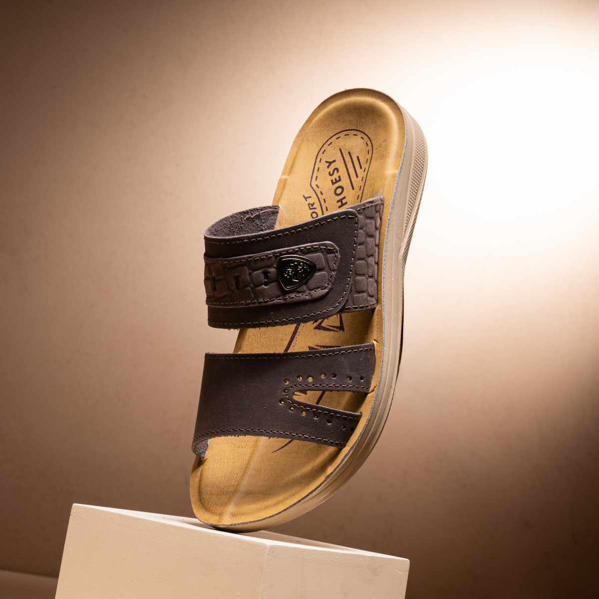 Men’s Wide Strap Leather Slippers
