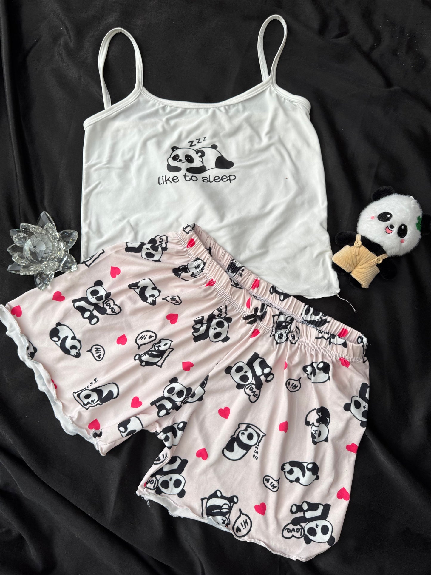 Cute Panda Print Hot Shorts & Sleeveless Top Set
