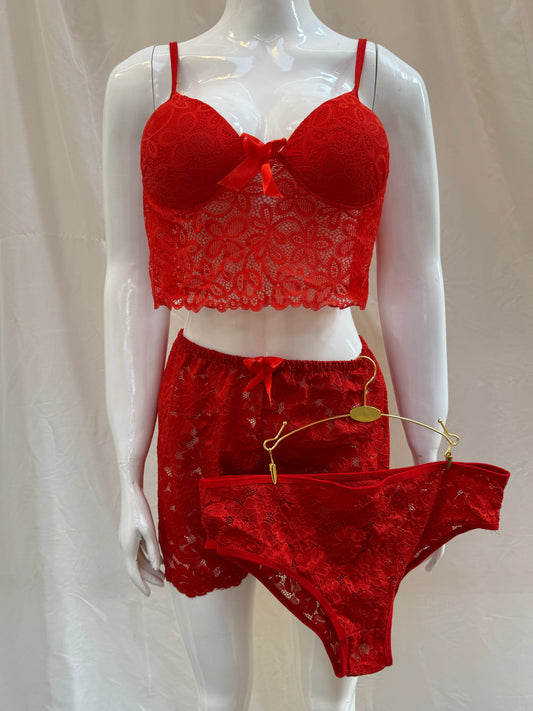 3-Piece Soft Lounge Set – Bralette, Shorts & Panty