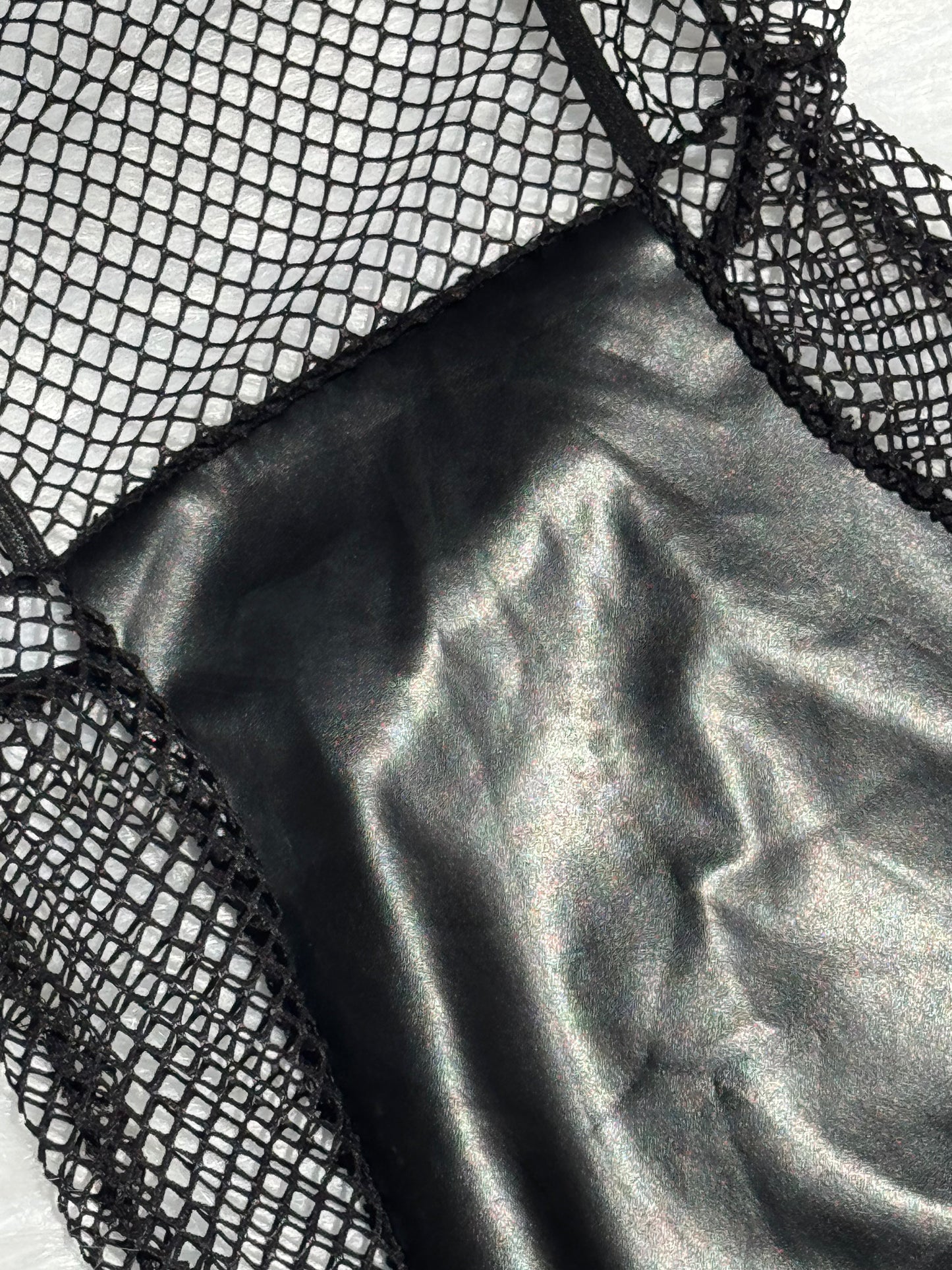 2-Piece Faux Leather Dress with Mesh Waist Panel