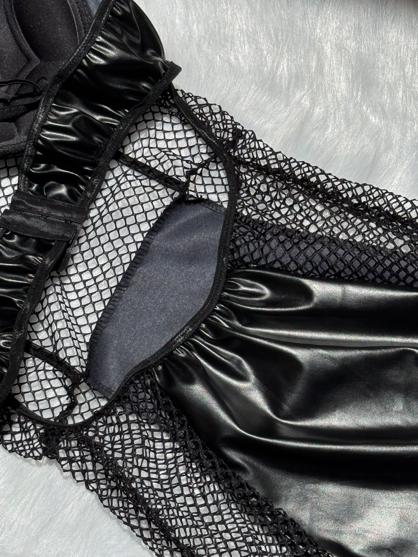 2-Piece Faux Leather Dress with Mesh Waist Panel
