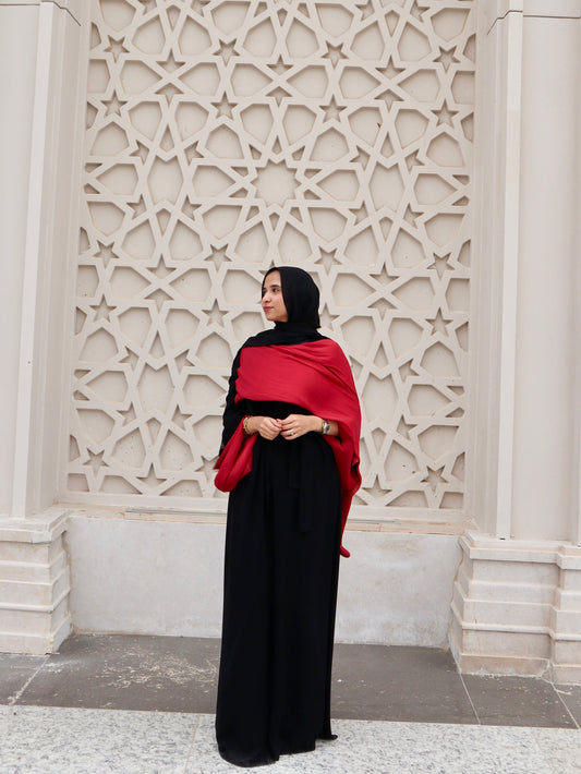 Elegant Open Abaya with Organza Shawl