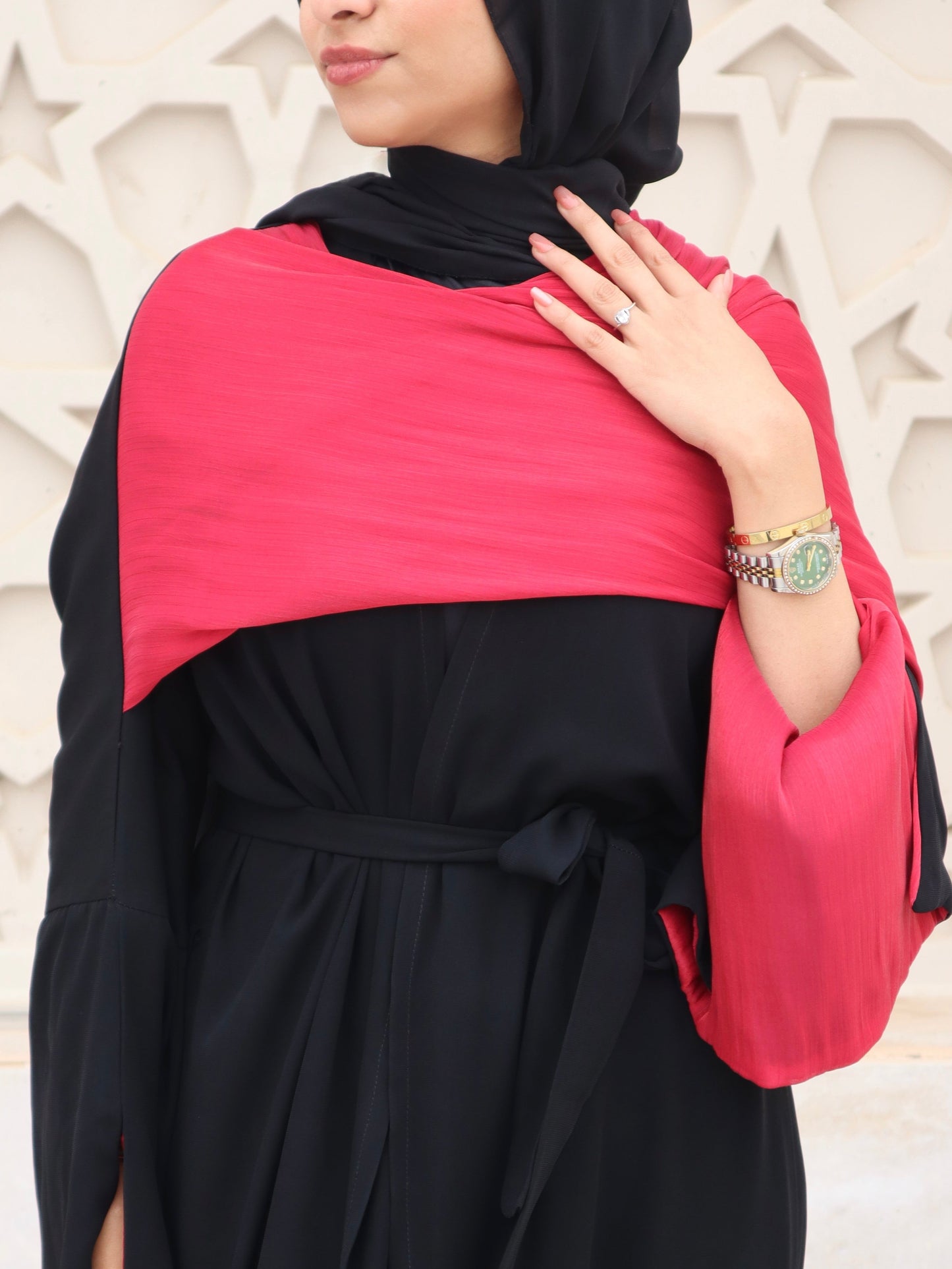 Elegant Open Abaya with Organza Shawl