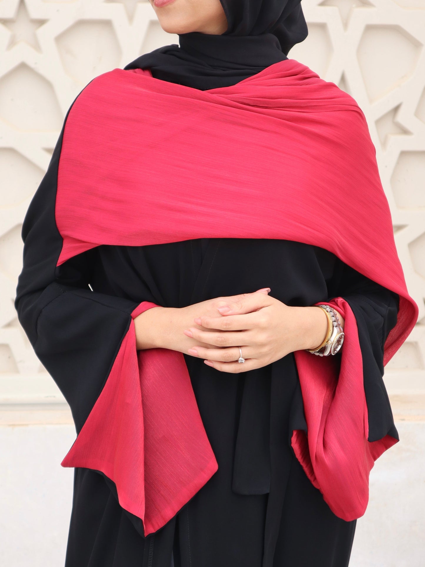Elegant Open Abaya with Organza Shawl