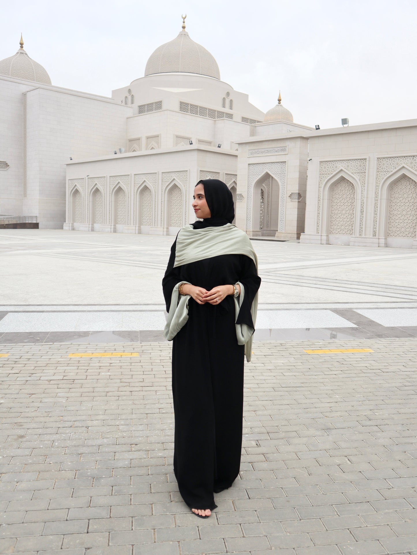 Elegant Open Abaya with Organza Shawl