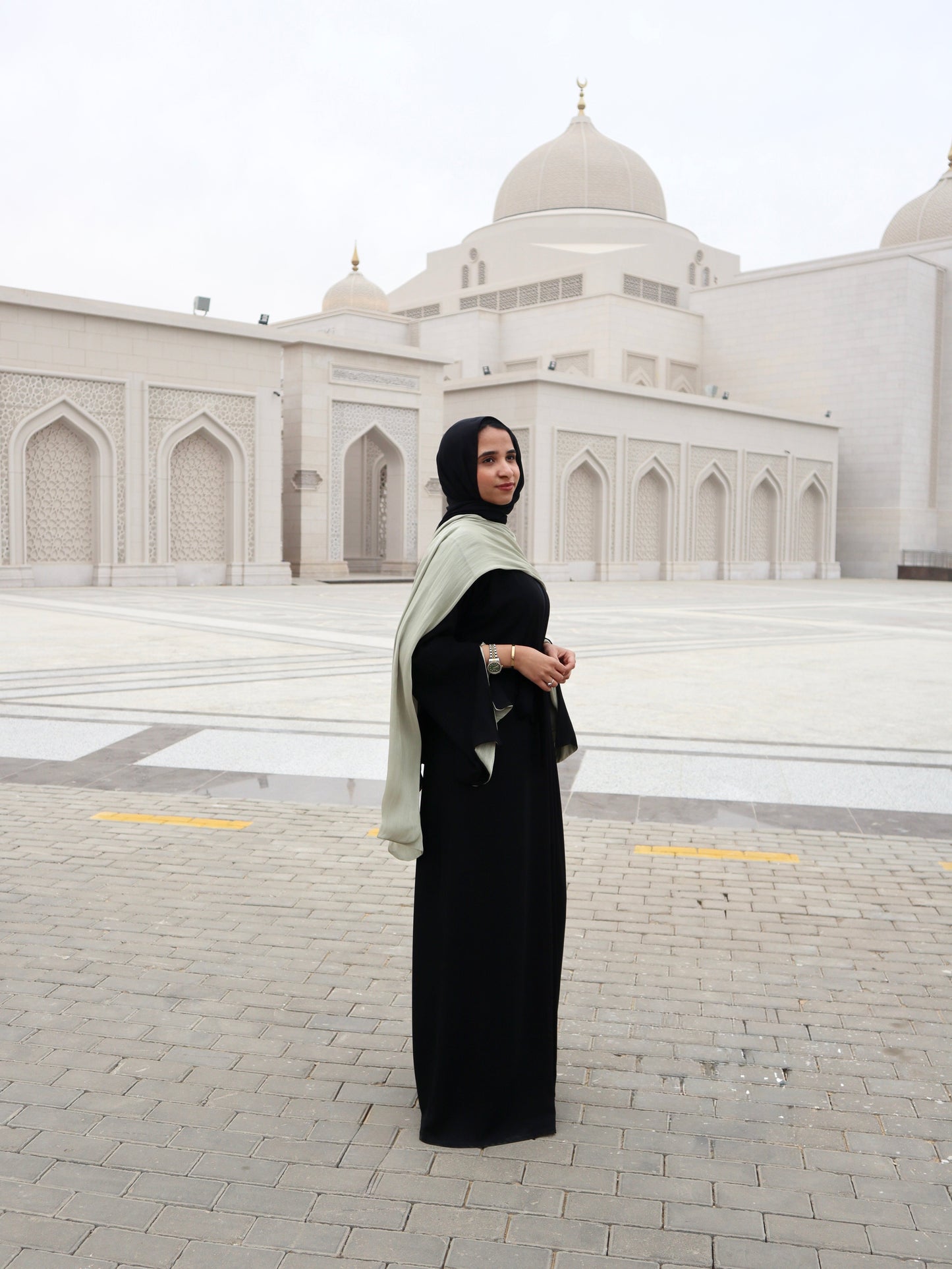 Elegant Open Abaya with Organza Shawl