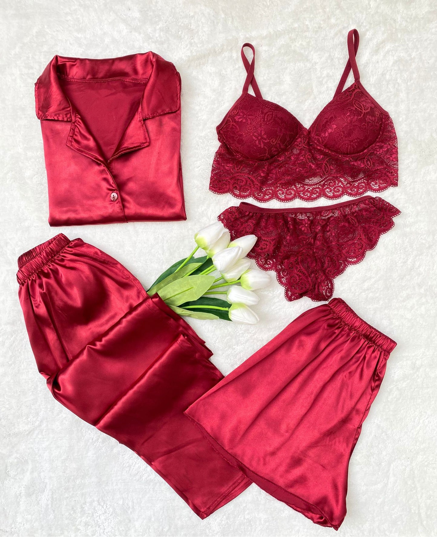 5-Piece Satin Pajama Set