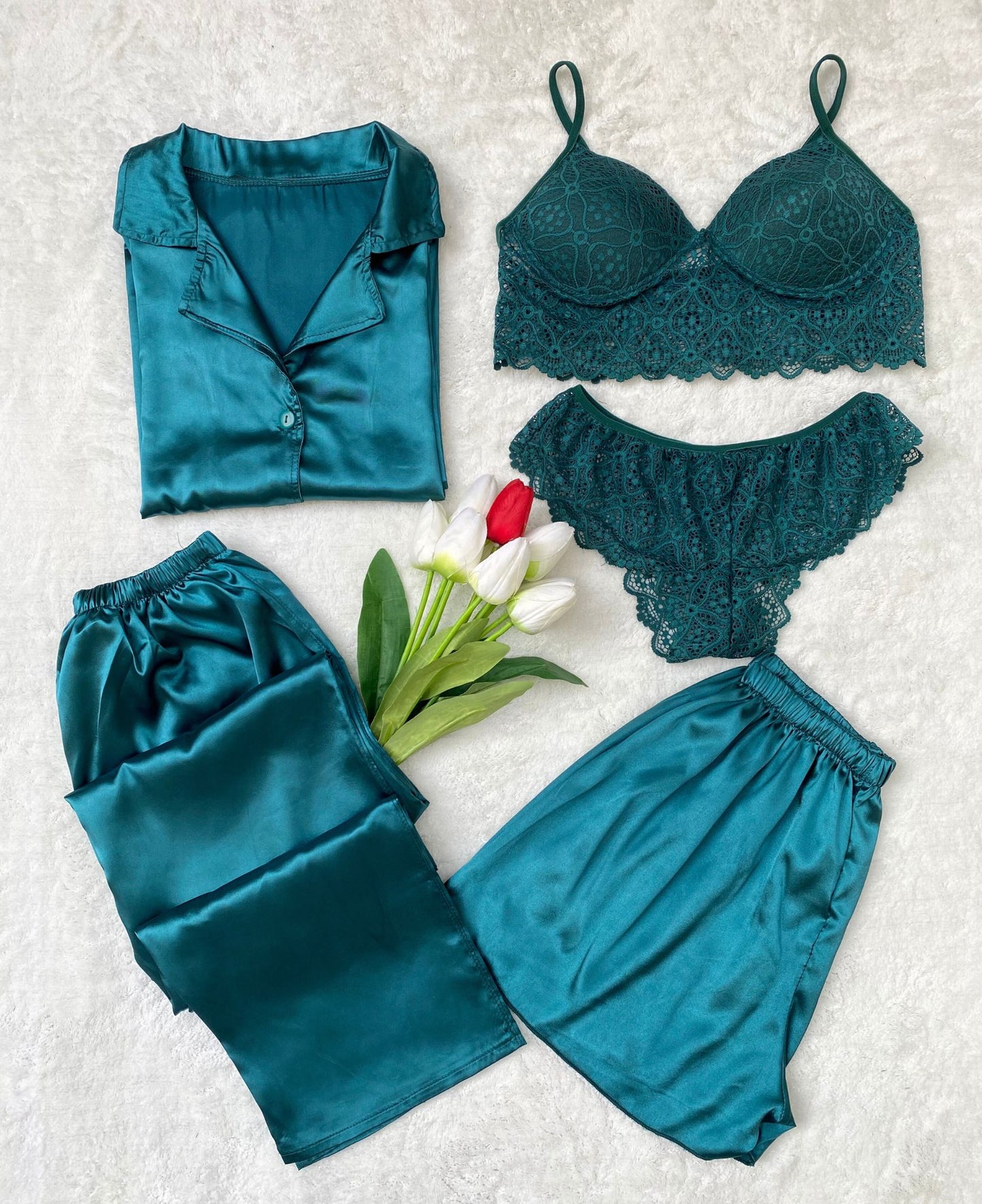 5-Piece Satin Pajama Set