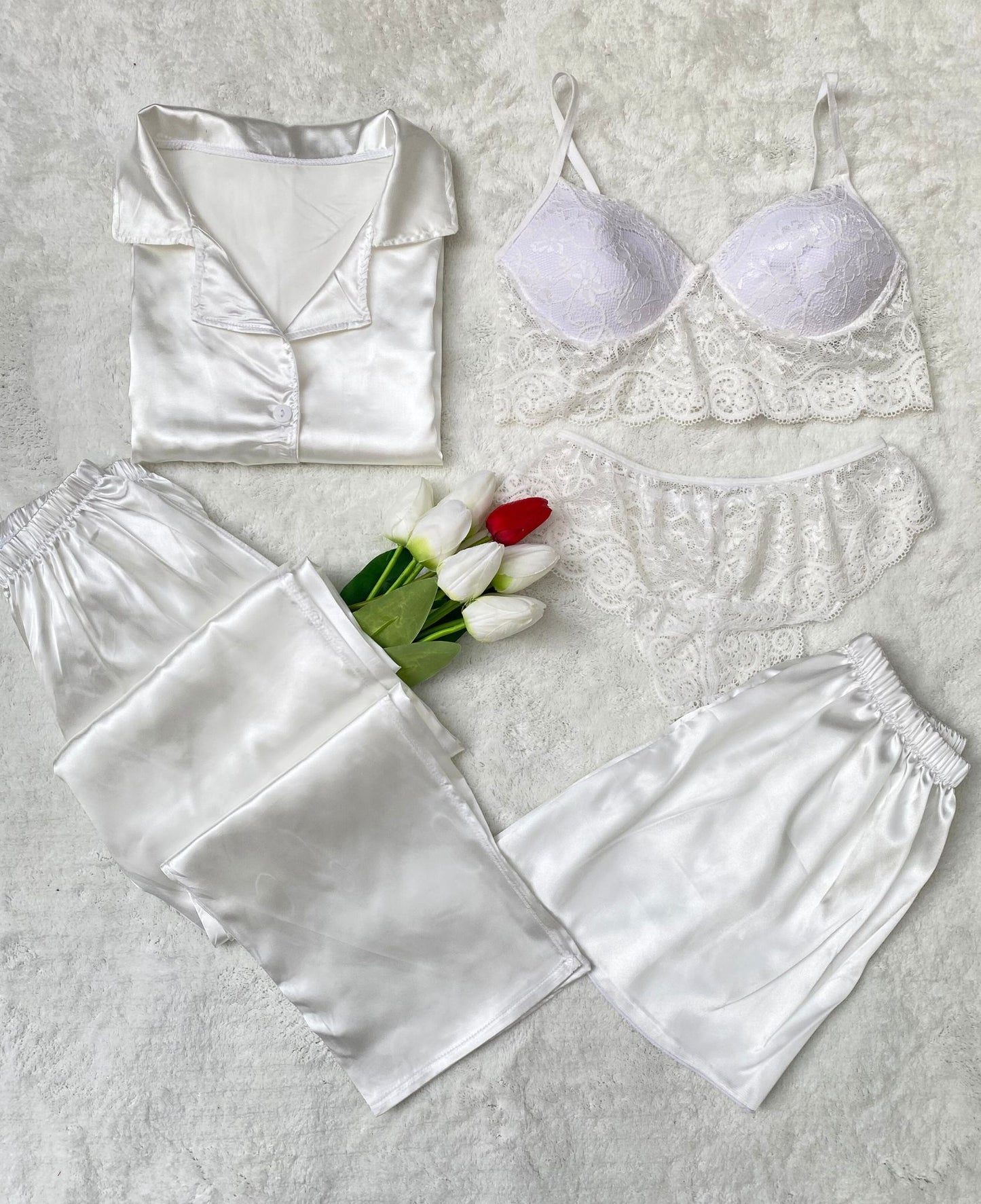 5-Piece Satin Pajama Set
