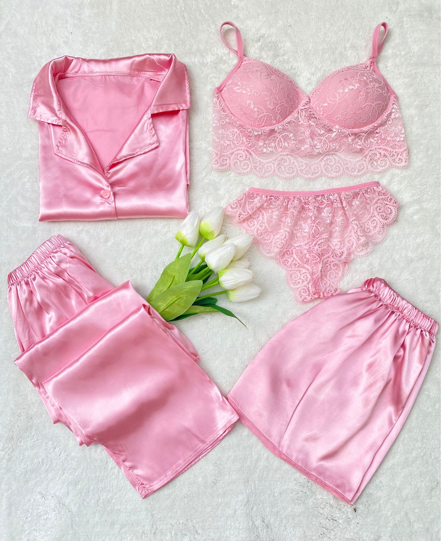 5-Piece Satin Pajama Set