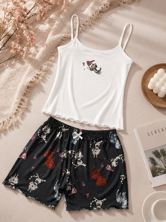 Cat Print Pajama Set