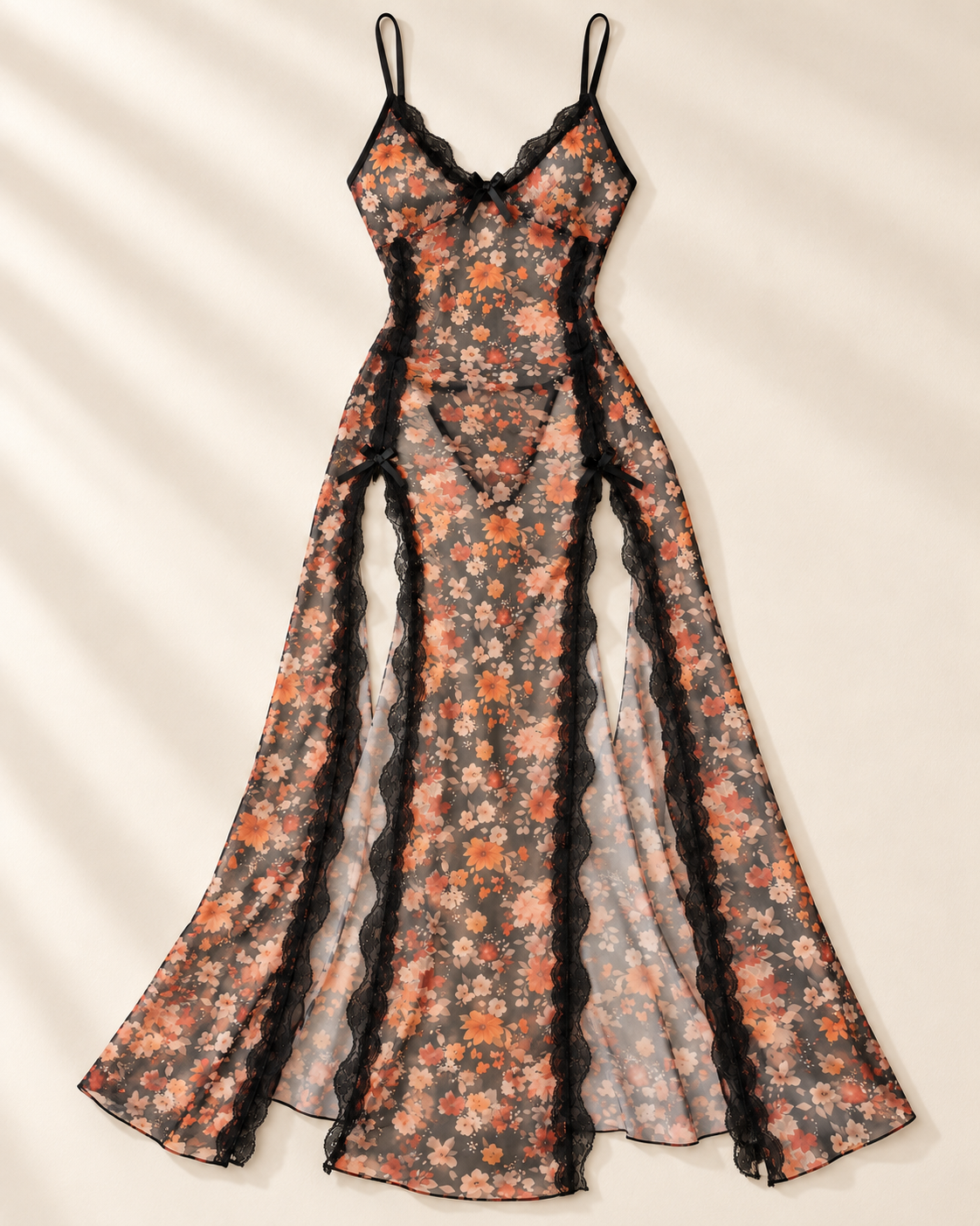 Floral Chiffon Long Night Dress