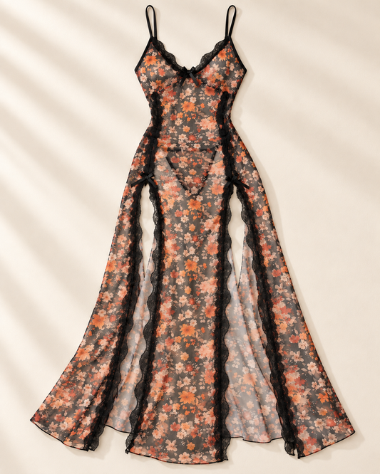 Floral Chiffon Long Night Dress